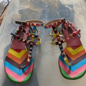 Valentino multi flat sandal with ankle straps